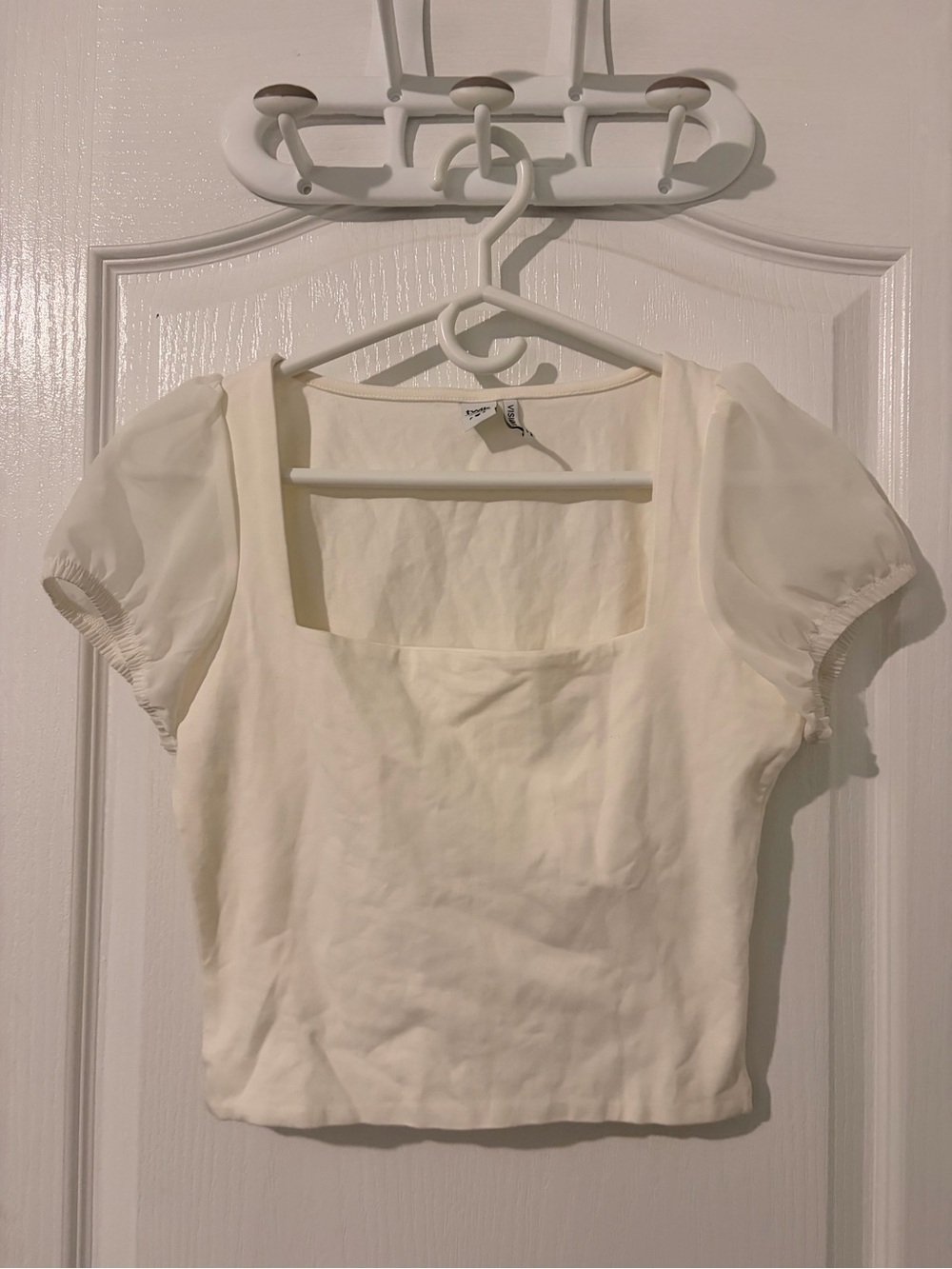 White Sheer-Sleeved Cropped Tee